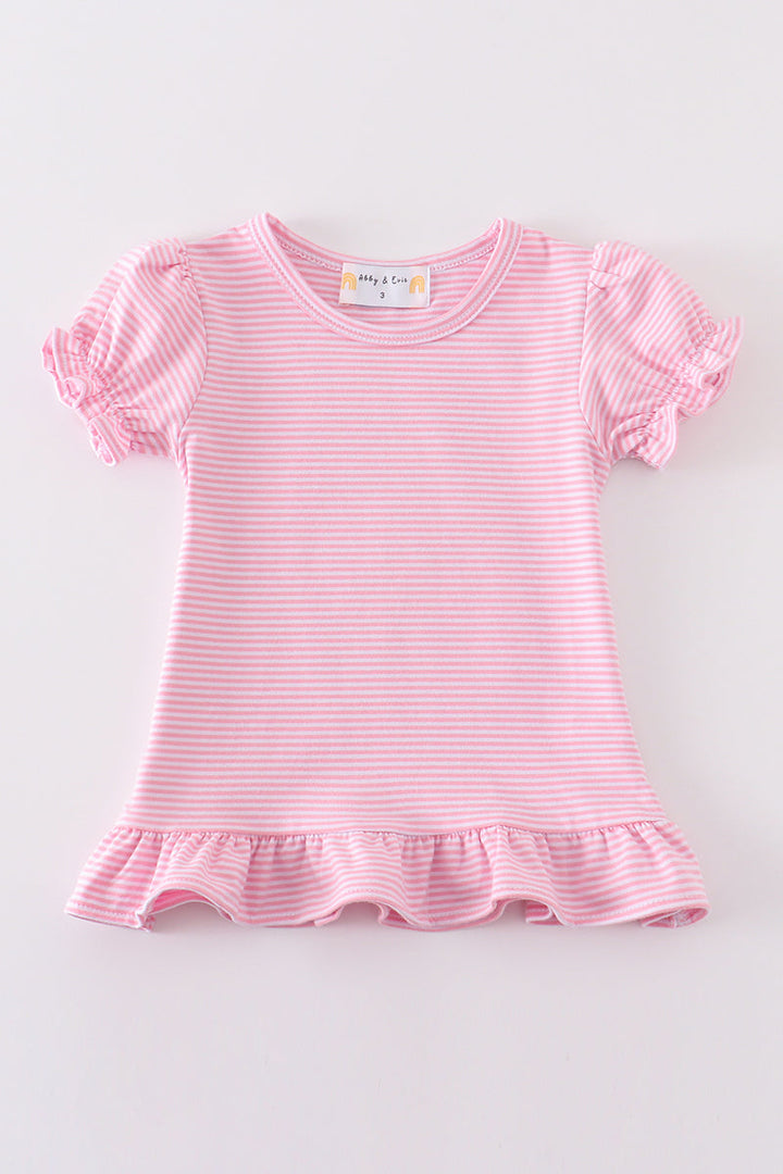 Premium Pink & White Stripe Ruffle Top