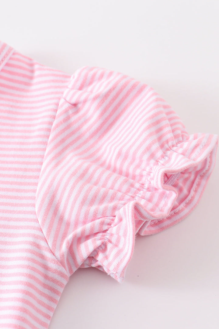 Premium Pink & White Stripe Ruffle Top