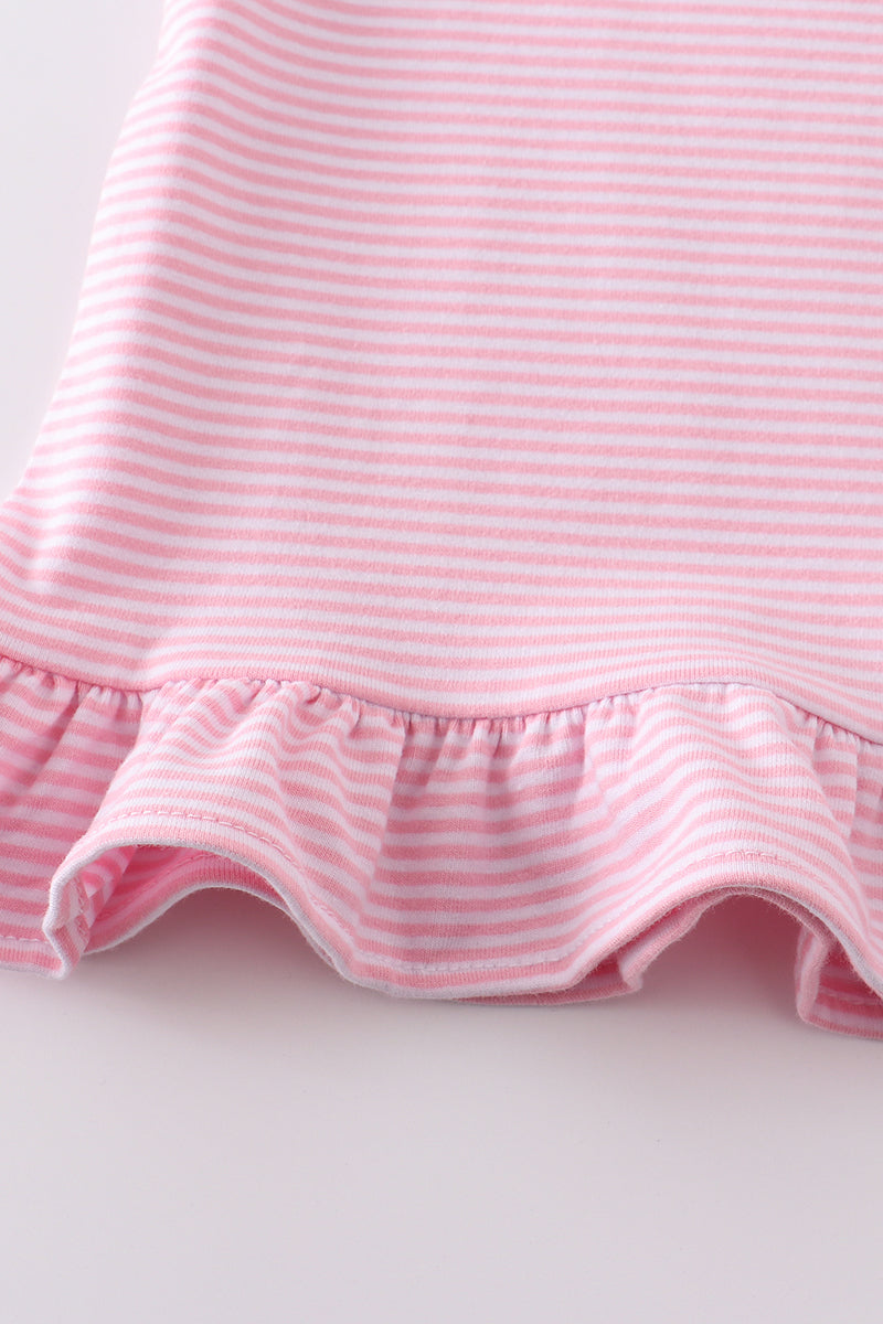 Premium Pink & White Stripe Ruffle Top