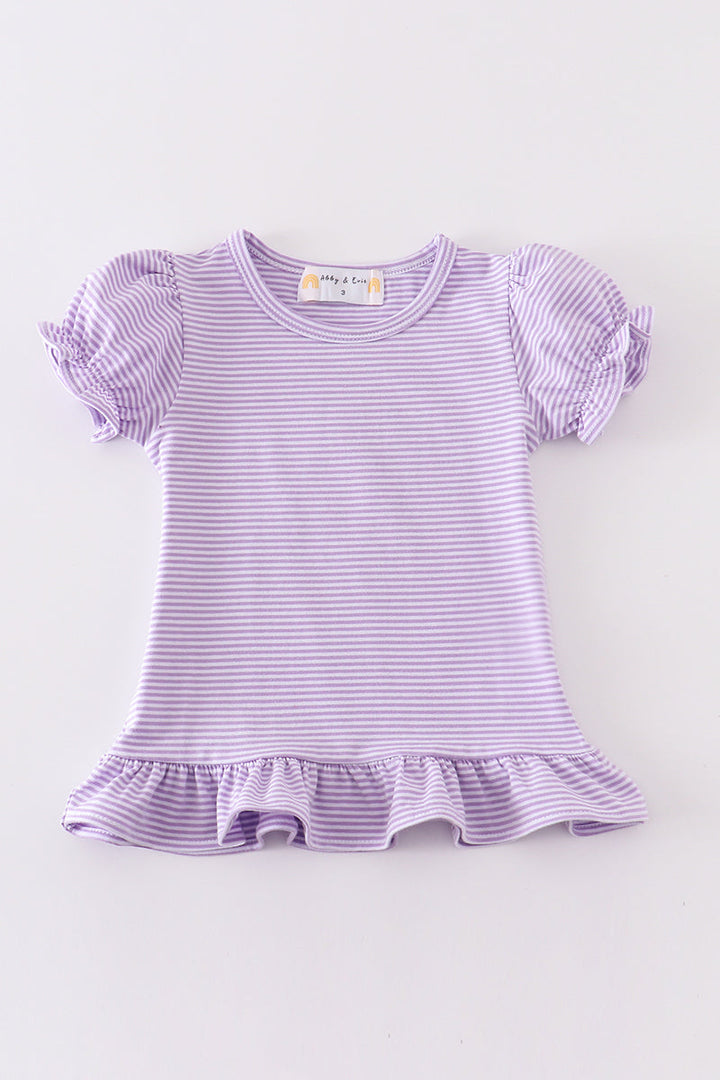 Premium Puprle & White Stripe Ruffle Top