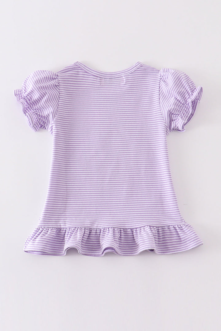 Premium Puprle & White Stripe Ruffle Top