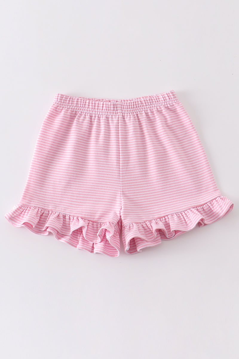 Premium Pink & White Stripe Basic Ruffle Shorts