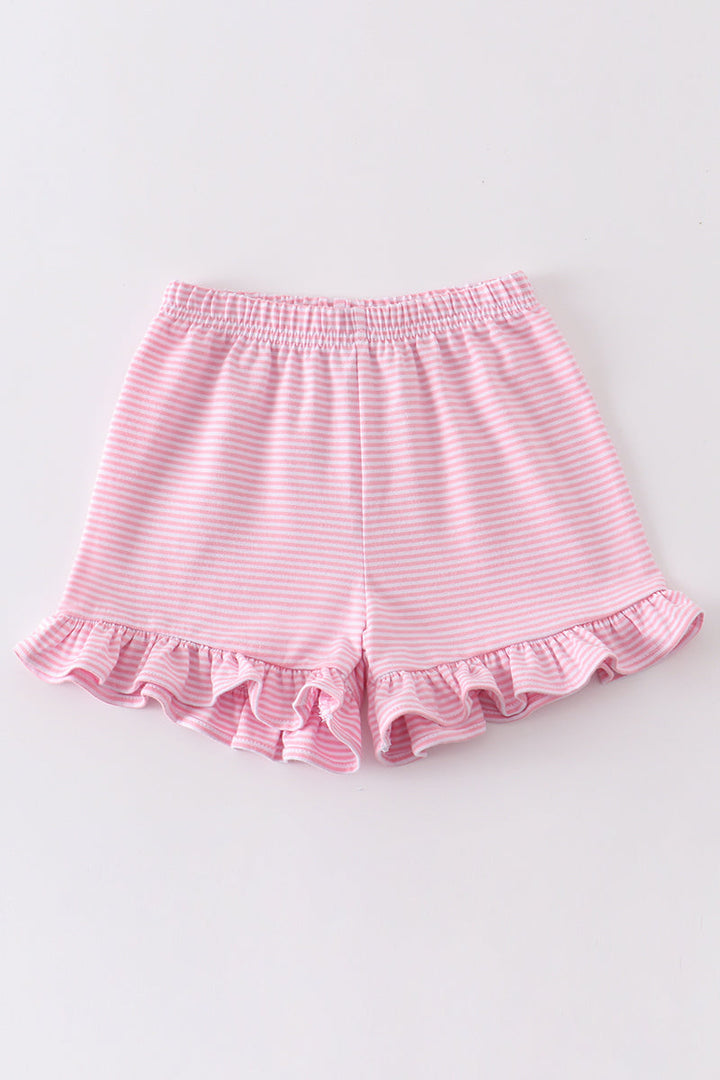 Premium Pink & White Stripe Basic Ruffle Shorts