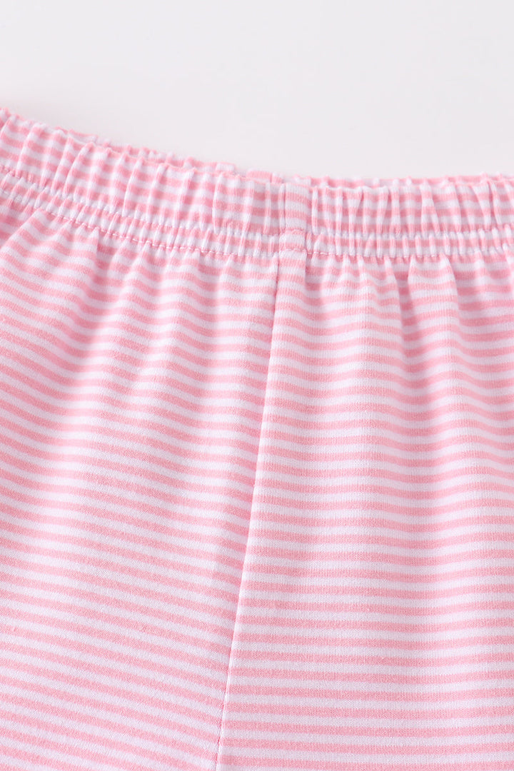 Premium Pink & White Stripe Basic Ruffle Shorts