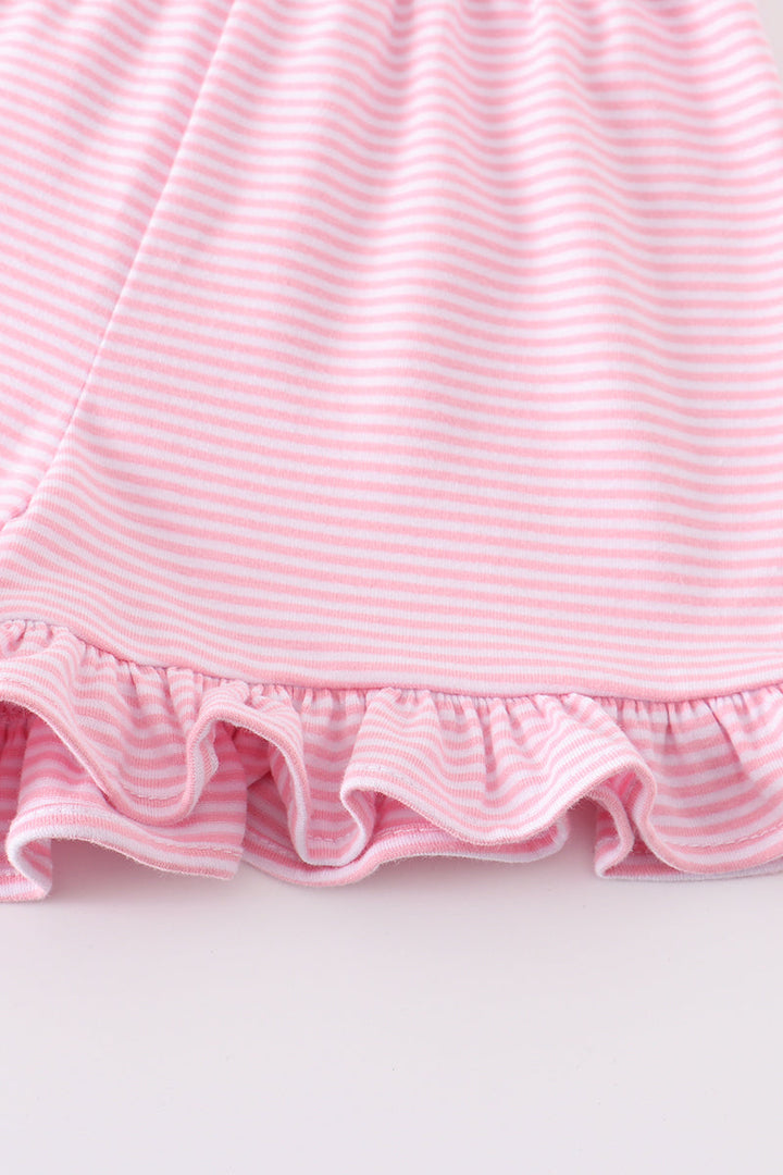 Premium Pink & White Stripe Basic Ruffle Shorts