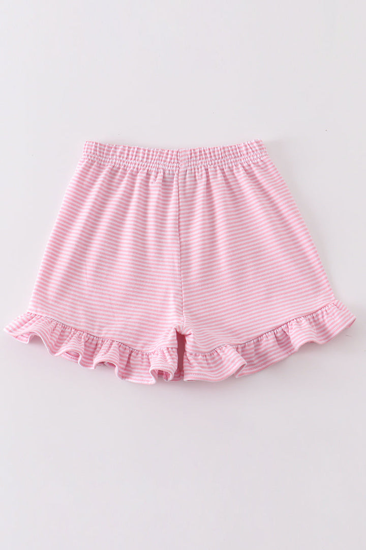 Premium Pink & White Stripe Basic Ruffle Shorts