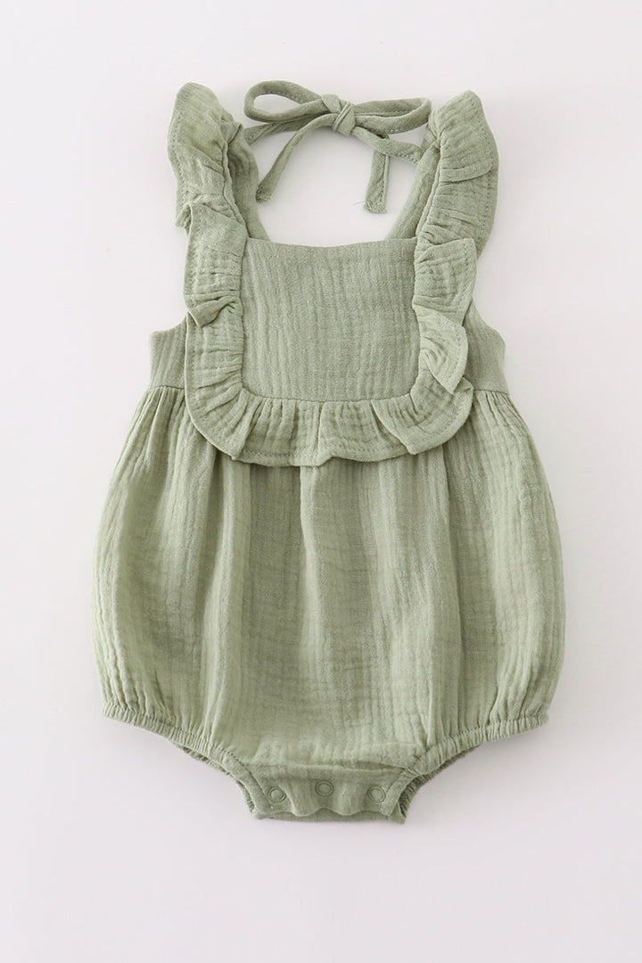 Premium Sage Muslin Ruffle Bubble