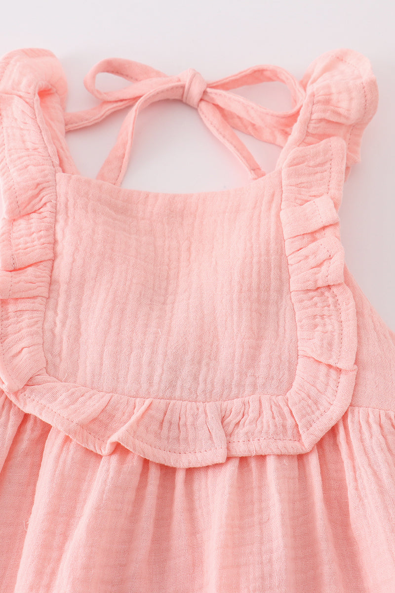 Premium Pink Muslin Ruffle Shorts Set