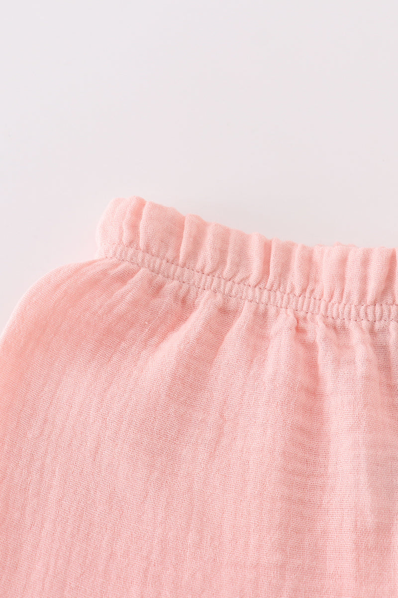 Premium Pink Muslin Ruffle Shorts Set