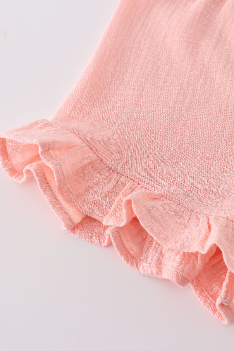 Premium Pink Muslin Ruffle Shorts Set