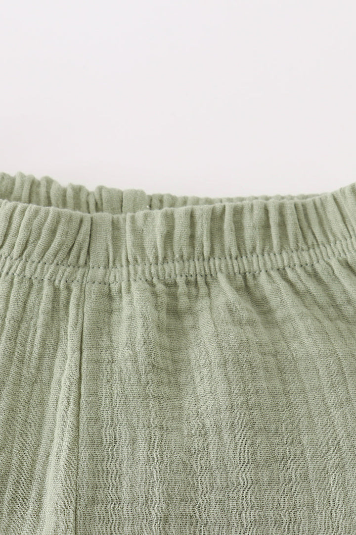 Premium Sage Muslin Ruffle Shorts Set