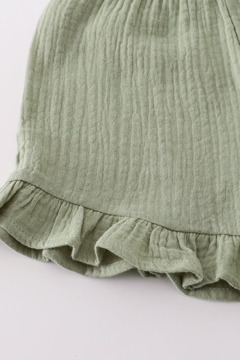 Premium Sage Muslin Ruffle Shorts Set