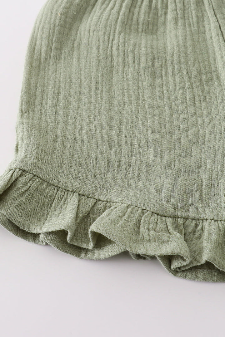 Premium Sage Muslin Ruffle Shorts Set