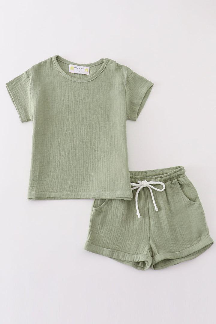 Premium Sage Muslin Boy Shorts Set