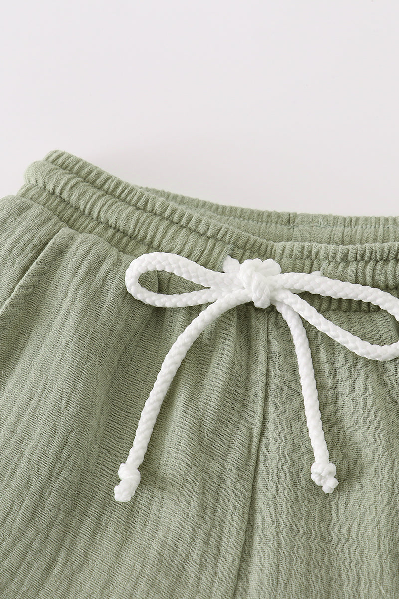 Premium Sage Muslin Boy Shorts Set