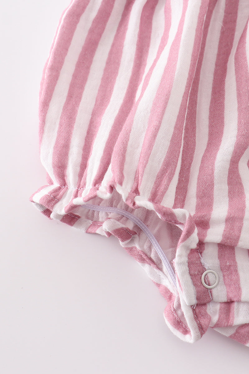 Premium Pink Muslin Stripe Smocked Girl Bubble