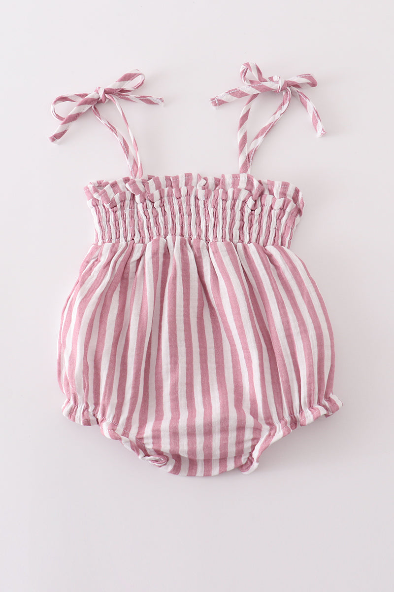 Premium Pink Muslin Stripe Smocked Girl Bubble