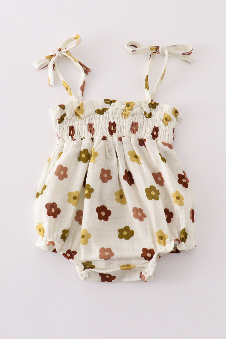 Premium Organic Muslin Floral Smocked Girl Bubble