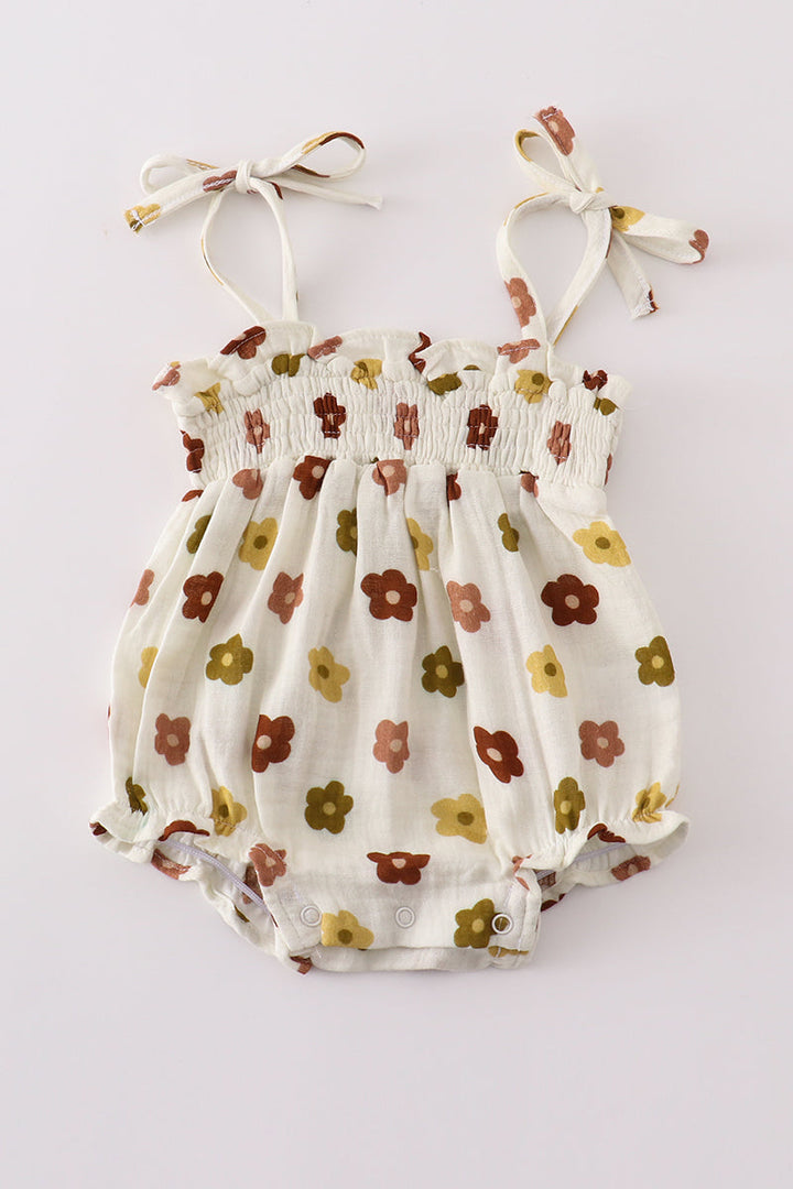 Premium Organic Muslin Floral Smocked Girl Bubble