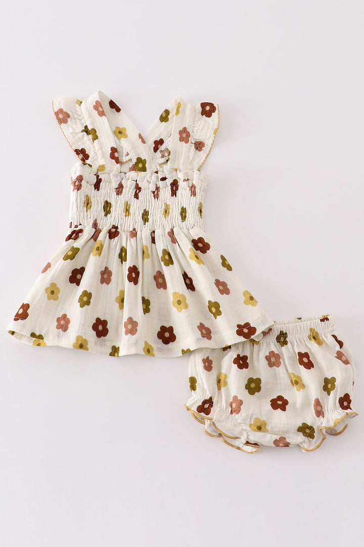 Premium Organic Muslin Floral Smocked Baby Set