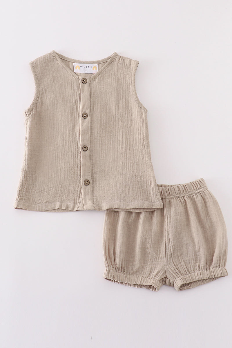 Premium Beige Muslin Boy Shorts Set