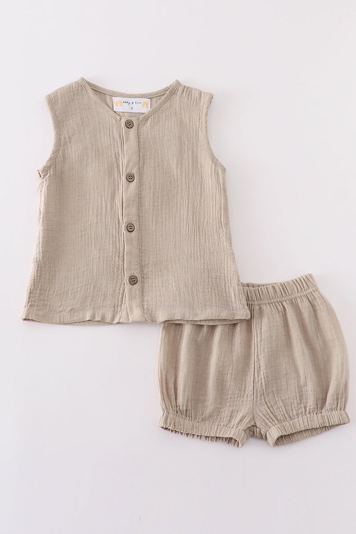 Premium Beige Muslin Boy Shorts Set