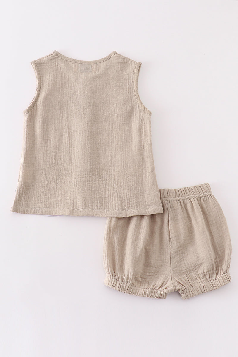 Premium Beige Muslin Boy Shorts Set