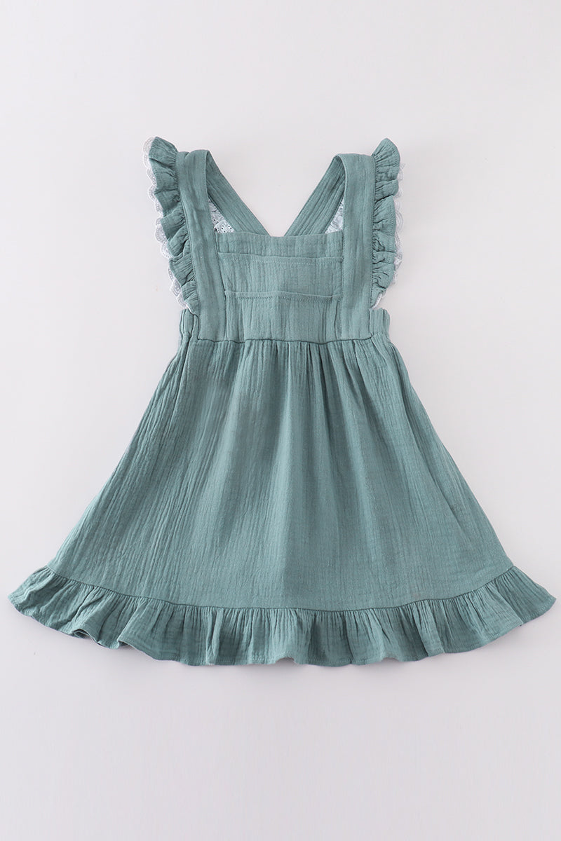 Premium Blue Muslin Ruffle Dress