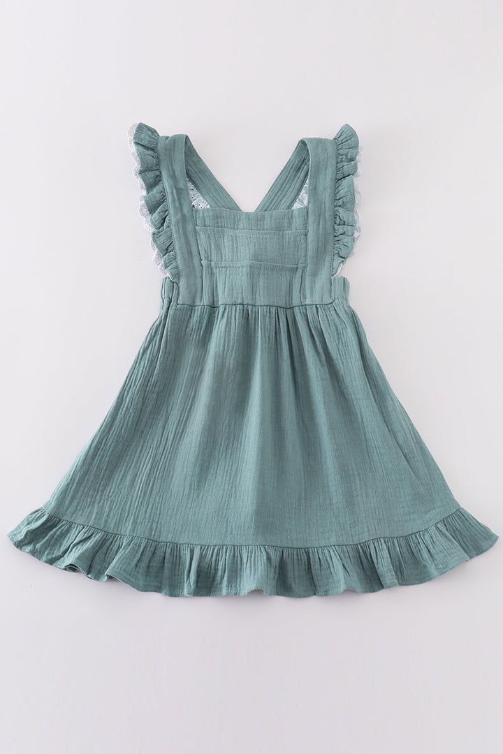 Premium Blue Muslin Ruffle Dress