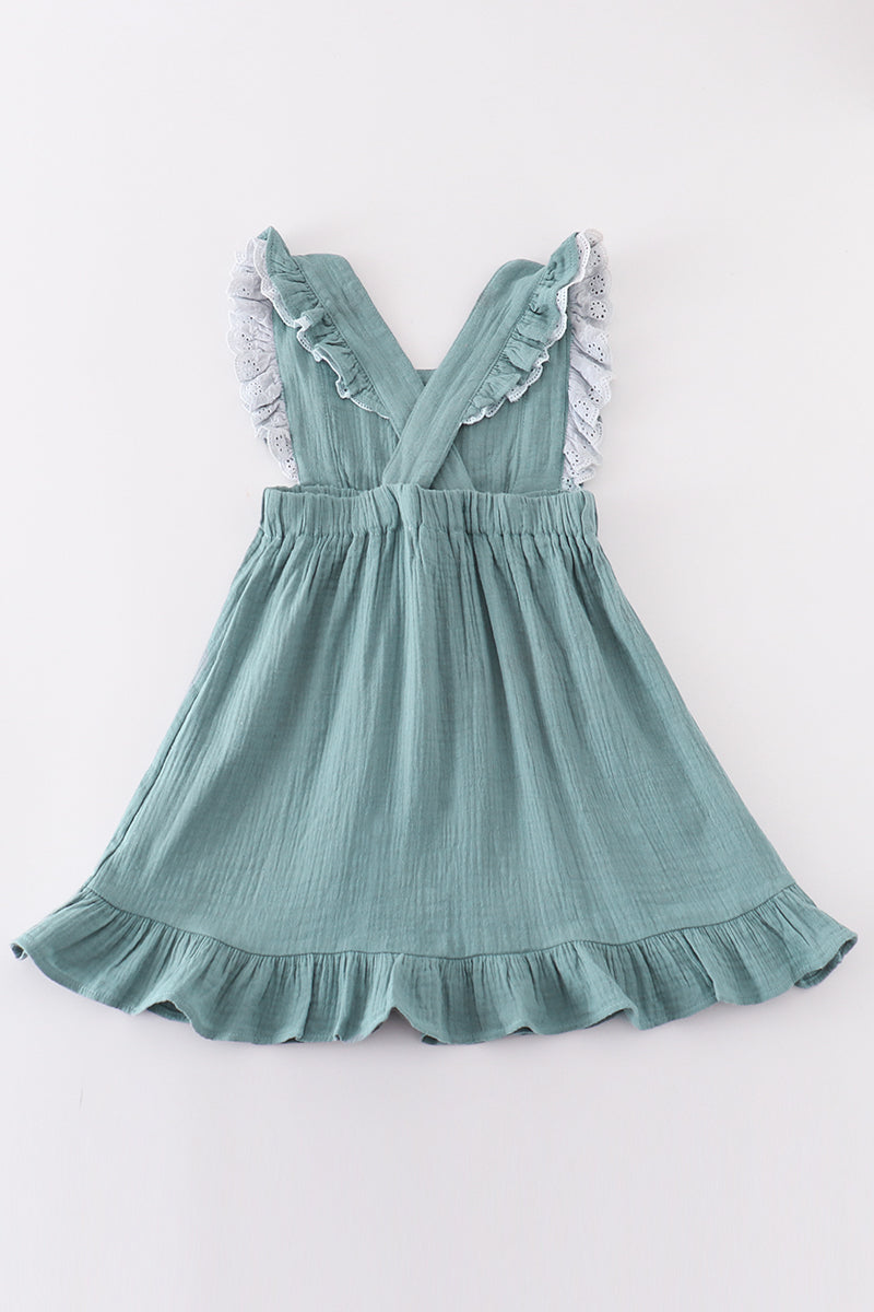 Premium Blue Muslin Ruffle Dress