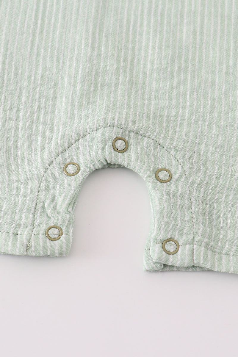 Premium Sage Muslin Stripe Boy Romper