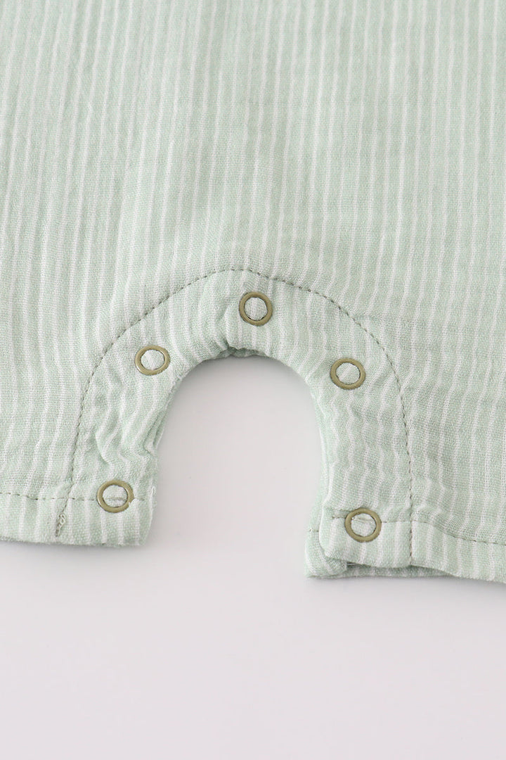 Premium Sage Muslin Stripe Boy Romper