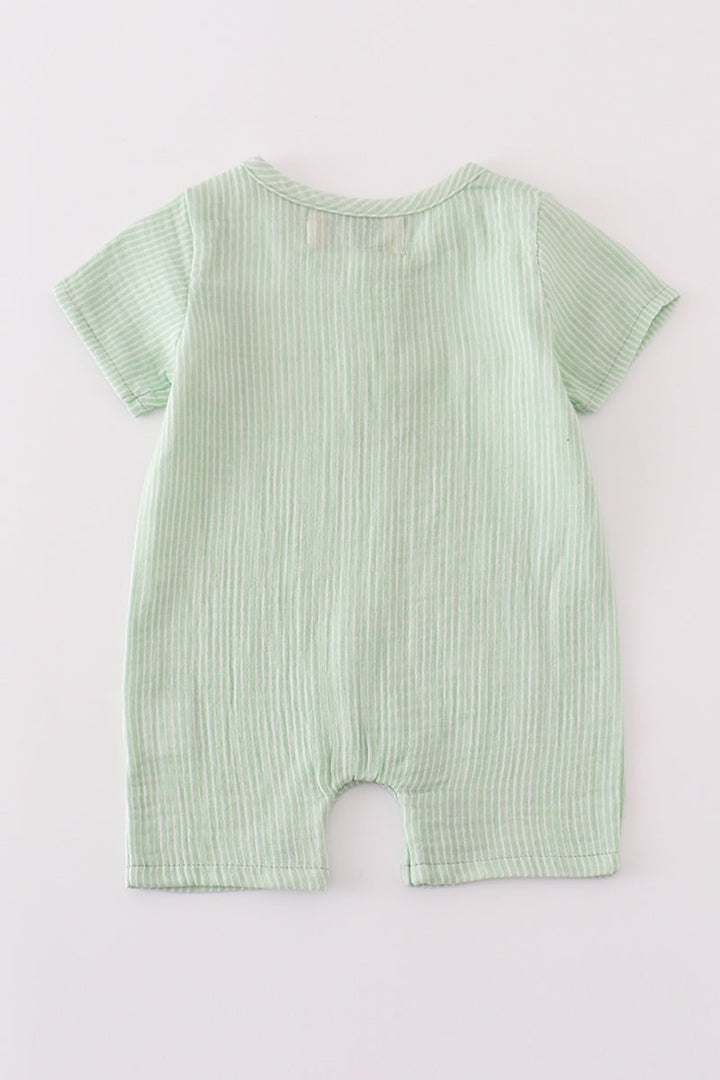 Premium Sage Muslin Stripe Boy Romper