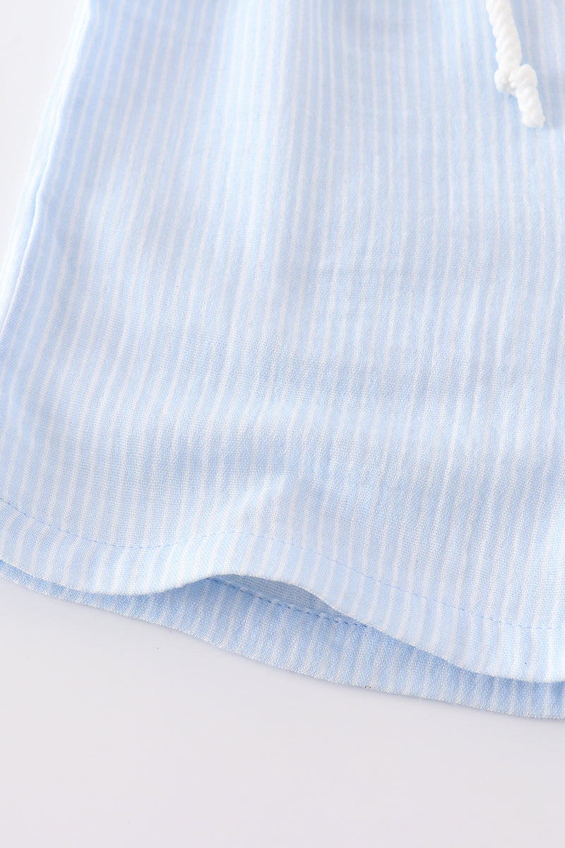 Premium Blue Muslin Stripe Boy Shorts Set