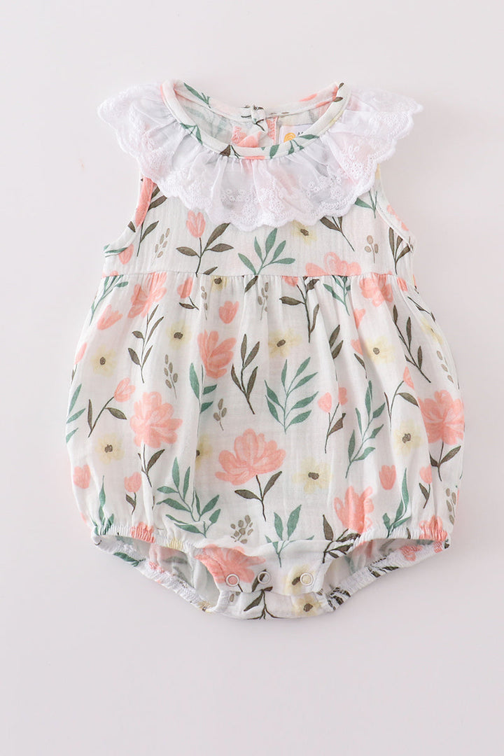 Premium Pink Muslin Floral Girl Bubble