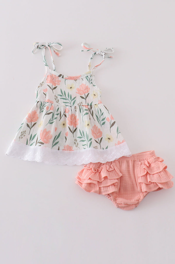 Premium Pink Muslin Floral Baby Set