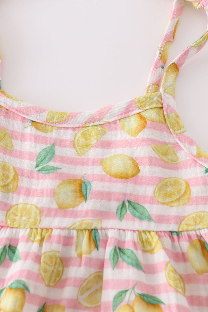 Premium Pink Muslin Stripe Lemon Baby Set