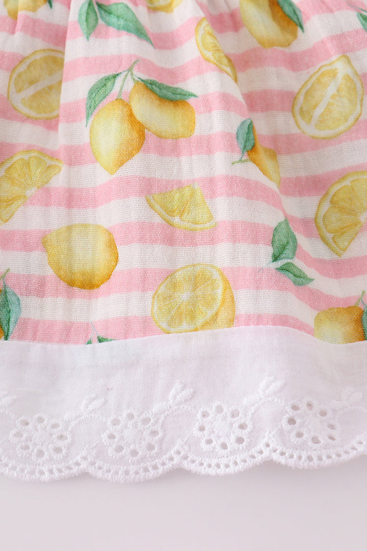 Premium Pink Muslin Stripe Lemon Baby Set