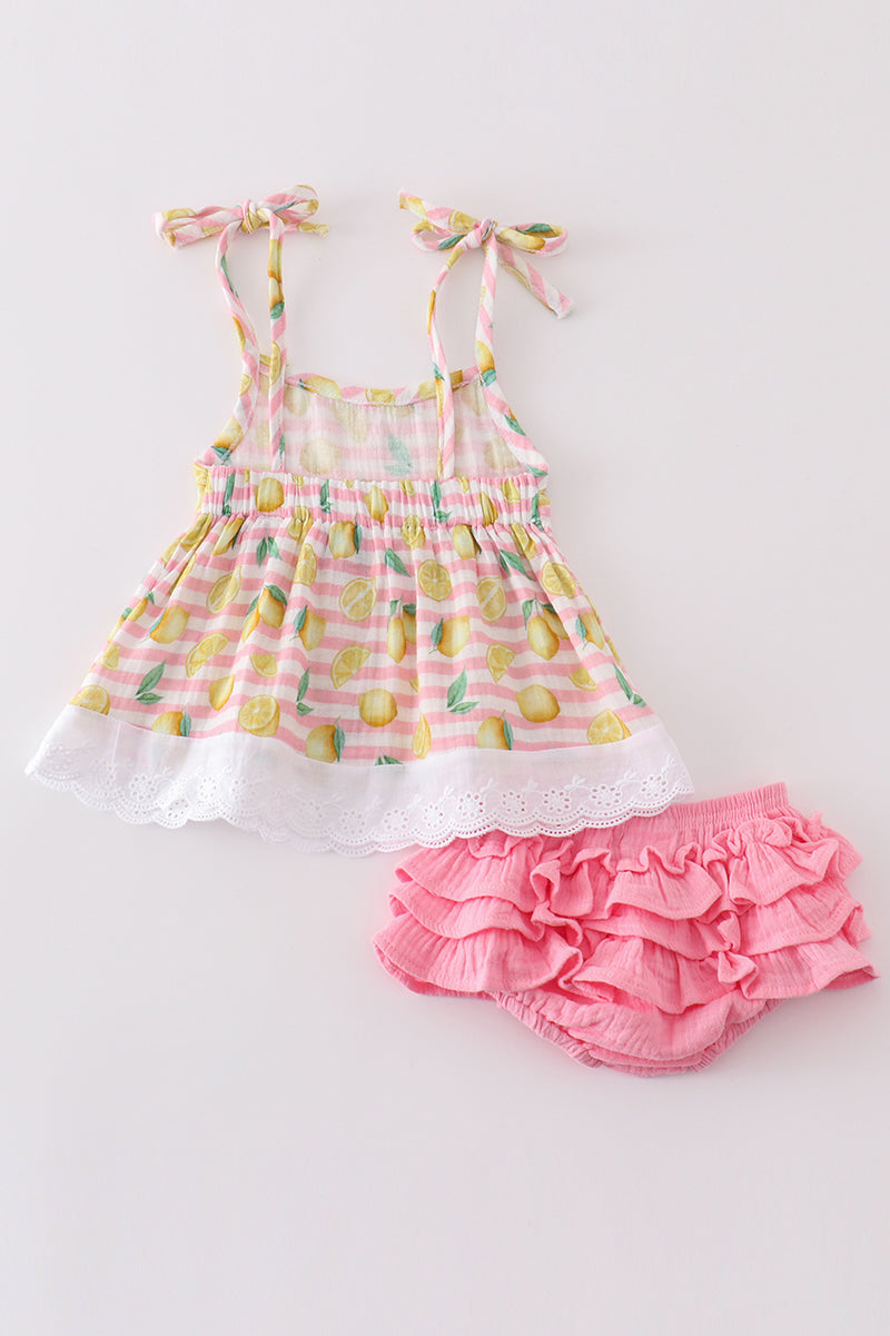 Premium Pink Muslin Stripe Lemon Baby Set