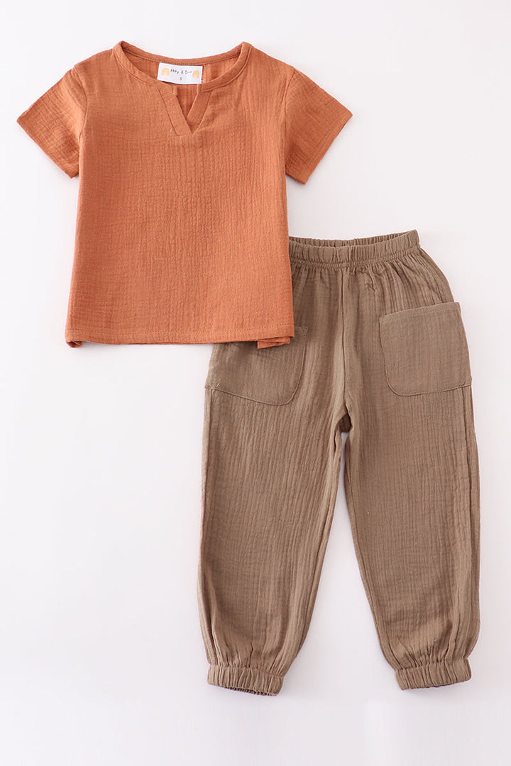 Premium Caramel Muslin Boy Set