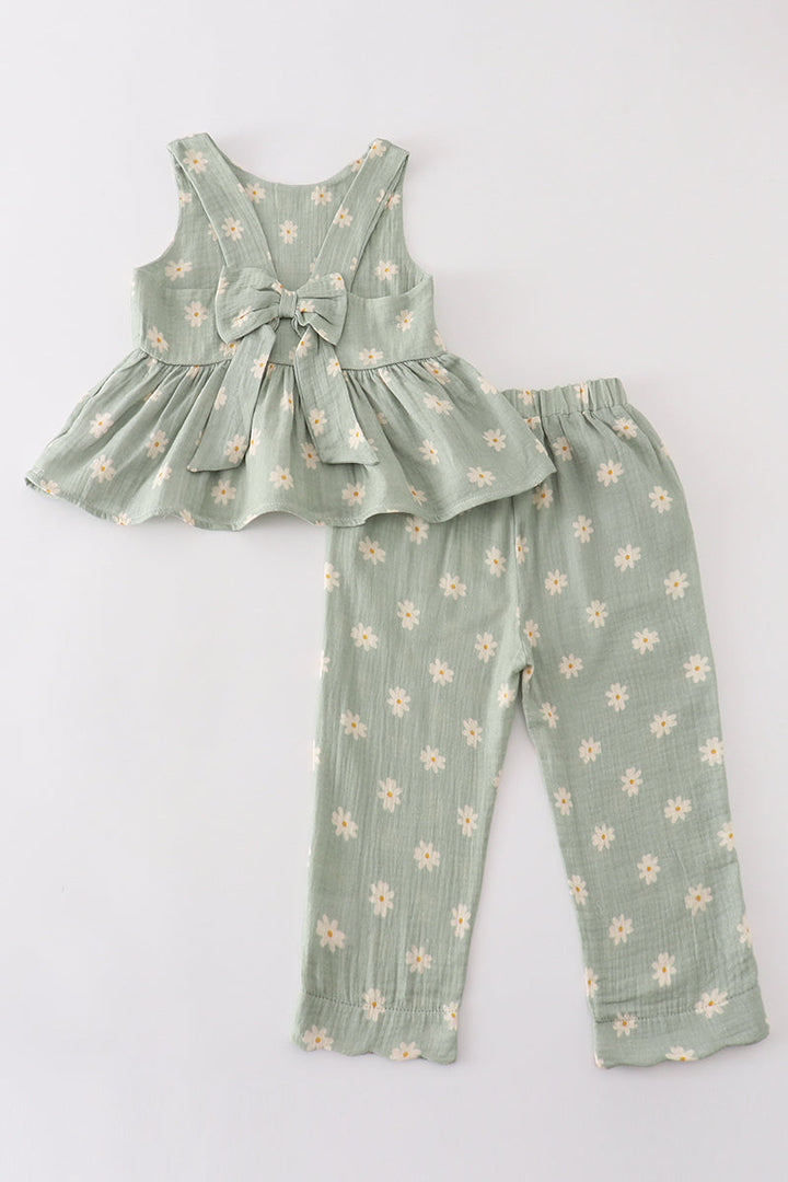 Premium Sage Muslin Daisy Girl Set