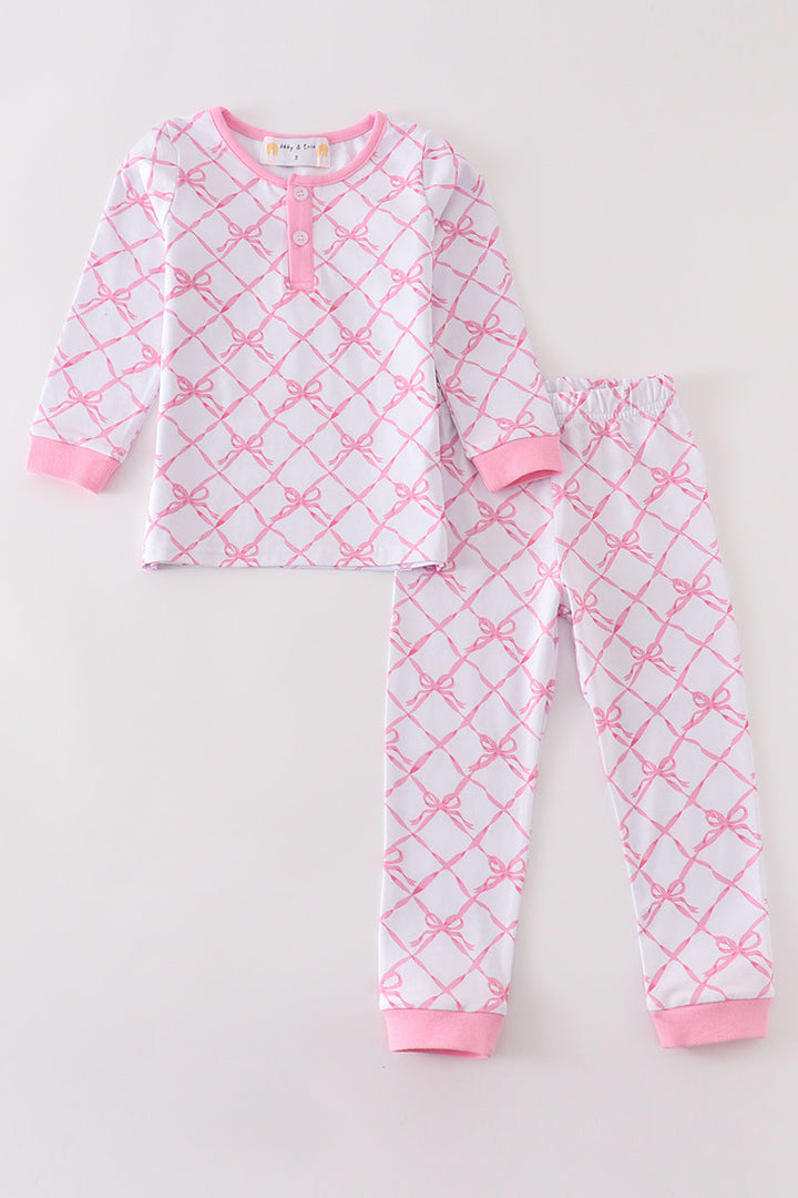 Pink Bow Tie Girl Pajama Set