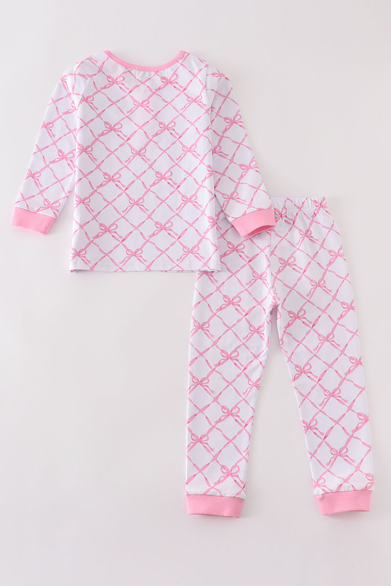 Pink Bow Tie Girl Pajama Set