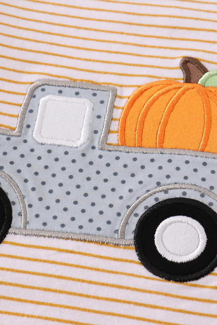 Beige Stripe Truck Pumpkin Applique Top