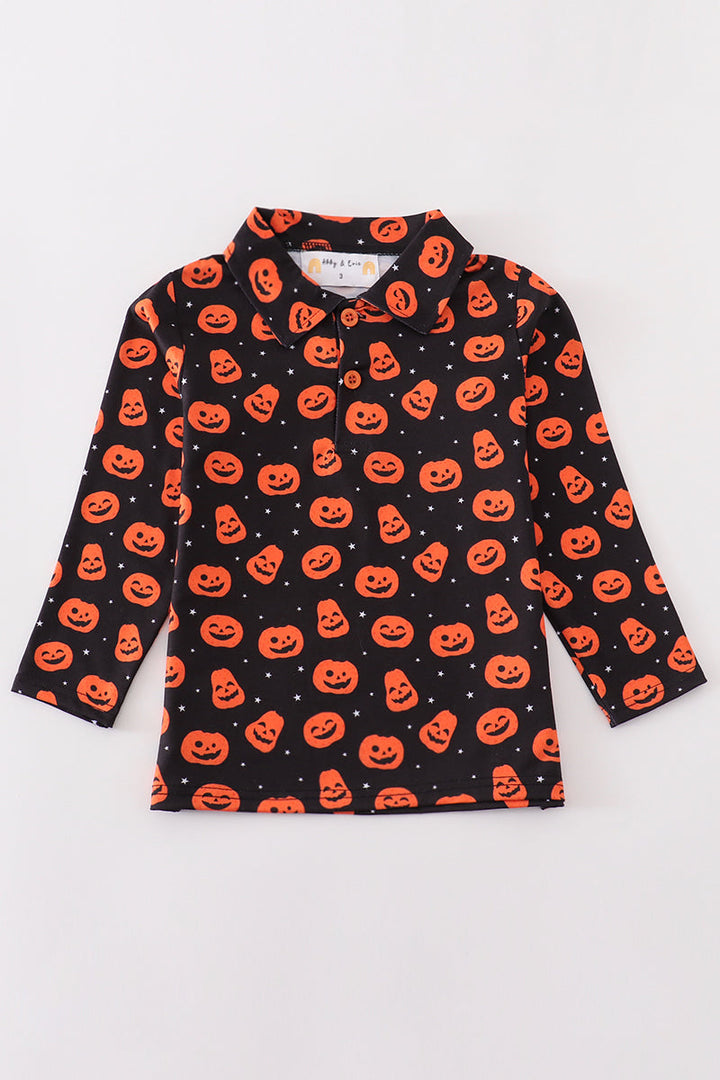 Orange Halloween Pumpkin Button Down Shirt