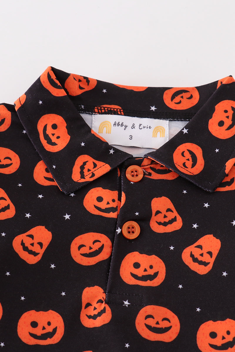 Orange Halloween Pumpkin Button Down Shirt