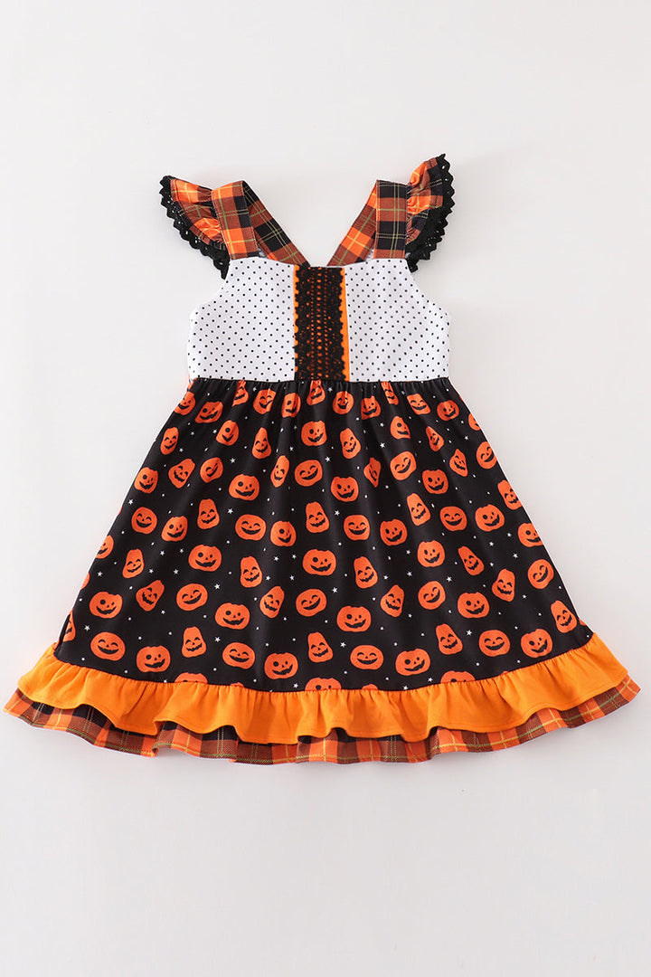 Orange Halloween Pumpkin Ruffle Dress