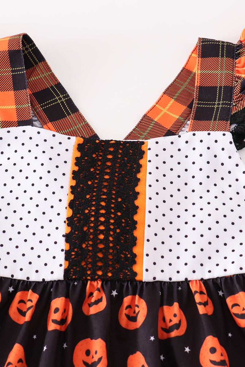 Orange Halloween Pumpkin Ruffle Dress