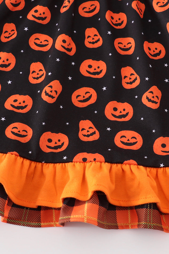 Orange Halloween Pumpkin Ruffle Dress