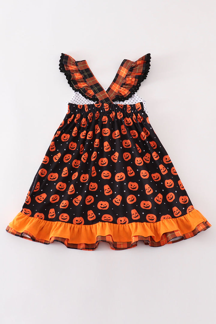 Orange Halloween Pumpkin Ruffle Dress